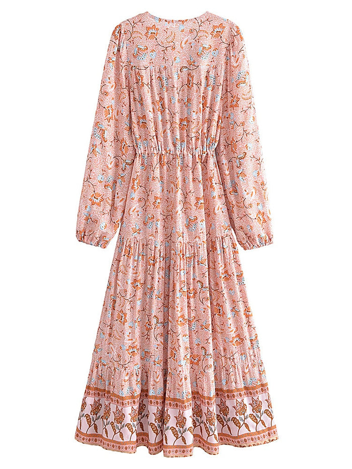 Boho Maxi Dress, Gown, Vacation in River Pink, Pink / S