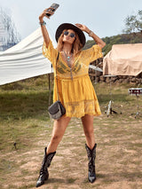 Beach Robe, Lace Cover Up, Margot in Green, Yellow and Red