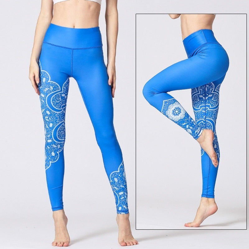 Yoga Legging, Yoga Pants, Boho Legging, Printed Tight, Blue  Lotus Mandala