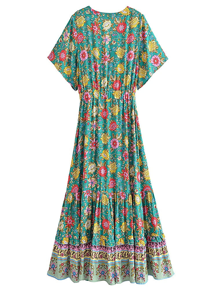 Midi Dress, Boho Dress, Sundress, Green Arabian Jasmine