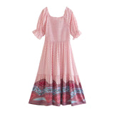 Boho Midi Dress, Sundress, Marakee in Red and Pink