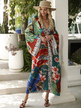 Boho Robe, Kimono Robe, Silk robe, Beach Cover up, Colorful Crests