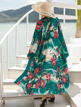 Boho Robe, Kimono Robe, Silk robe, Beach Cover up, Green Crane