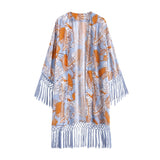 Boho Robe, Kimono Robe, Silk robe, Beach Cover up, Leafy Layers