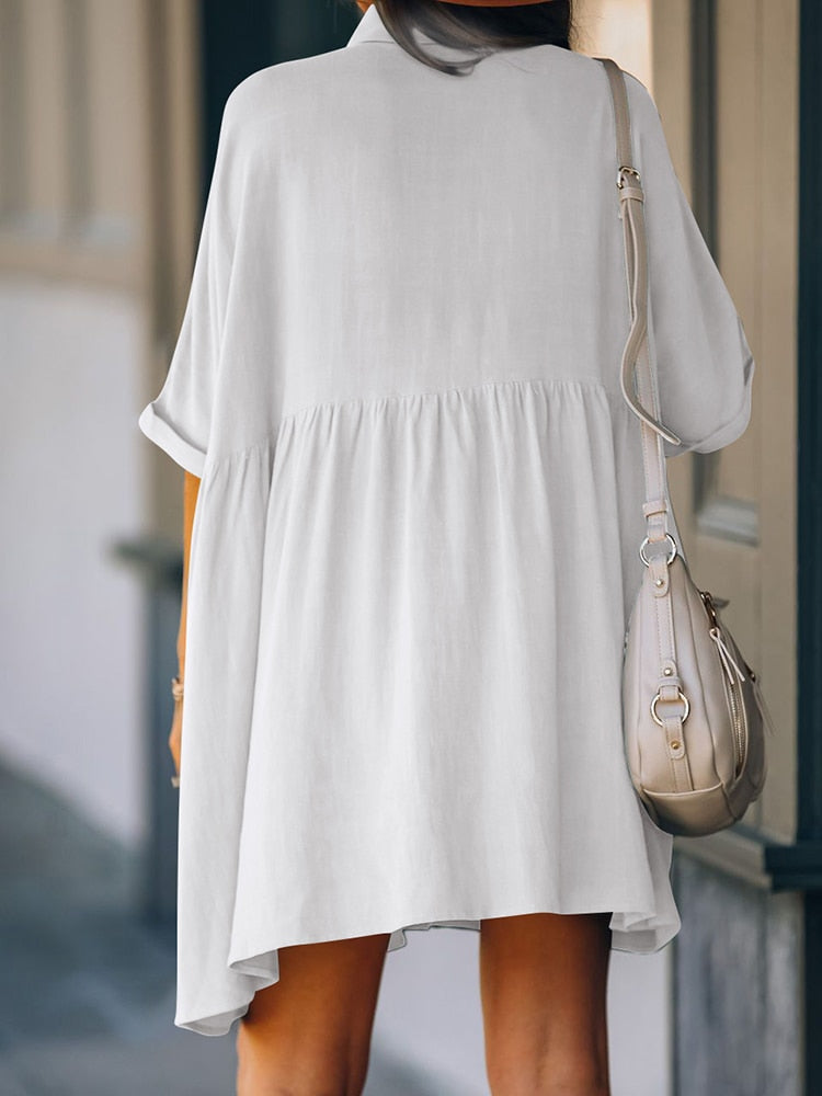 Boho Mini Dress Beach Dress, Tunic Dress, Nora in White