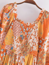 Boho Midi Dress, Sundress, Maryam in Orange, Green and Pink