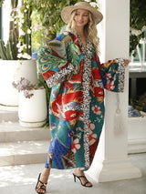 Boho Robe, Kimono Robe, Silk robe, Beach Cover up, Colorful Crests