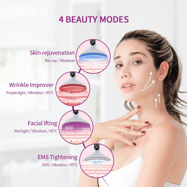 Skin Rejuvenation Device, Face Scraping Tool, Face Lift Device - Heated & Vibration & Red Light Face Massager, Anti-Aging & Wrinkles, Puffiness, Face Tightening, Boho Beauty Gadgets