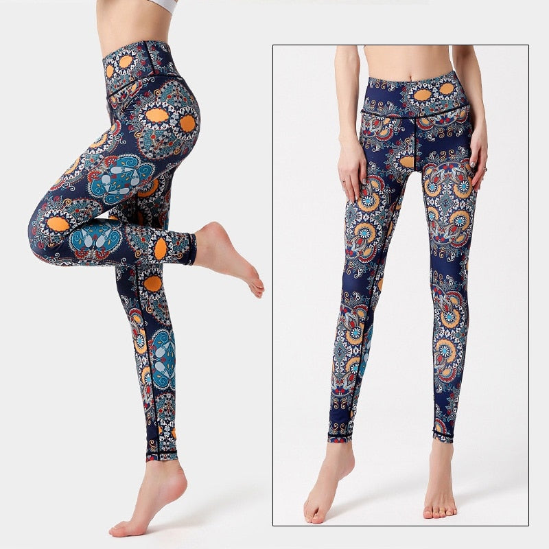Eden Nature Leggings, Blue Women's Teen Floral Printed Nature Stretchy Pants  / Buttery Soft Cozy Wear Cute Fashion Tights / Mod Boho Look 