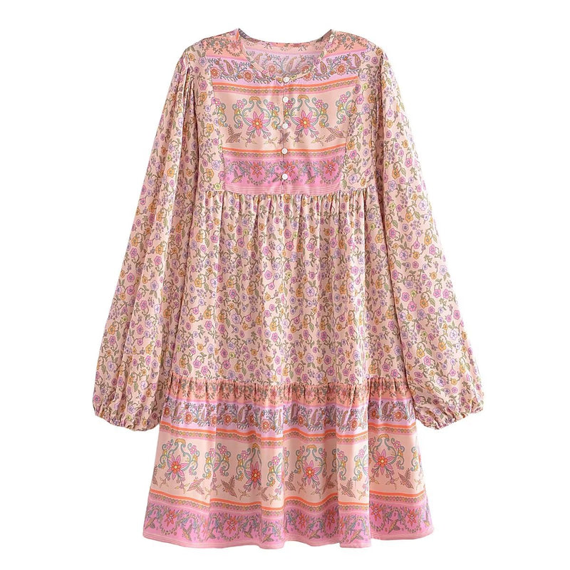 Boho Mini Dress Tunic Dress, Sundress, Caroline Flower