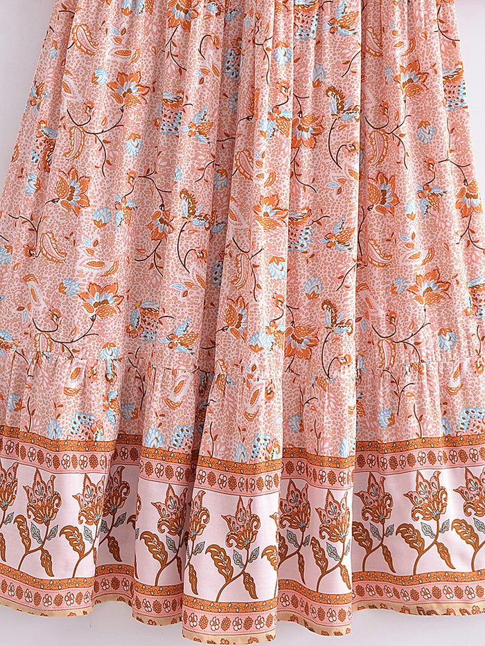 Boho Maxi Dress, Gown, Vacation in River Pink Pink / M