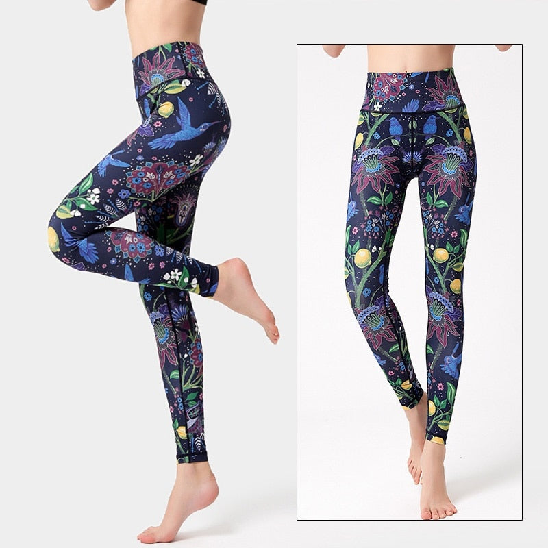 Yoga Legging, Yoga Pants, Boho Legging, Tight with Pocket Forrest in Black Red Flower