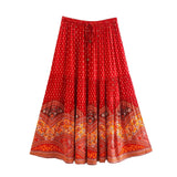 Boho Skirt, Hippie Skirts, Midi Skirt, Marakee in Red and Pink