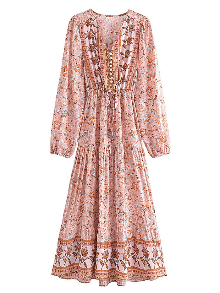 Boho Maxi Dress, Gown, Vacation in River Pink, Pink / S