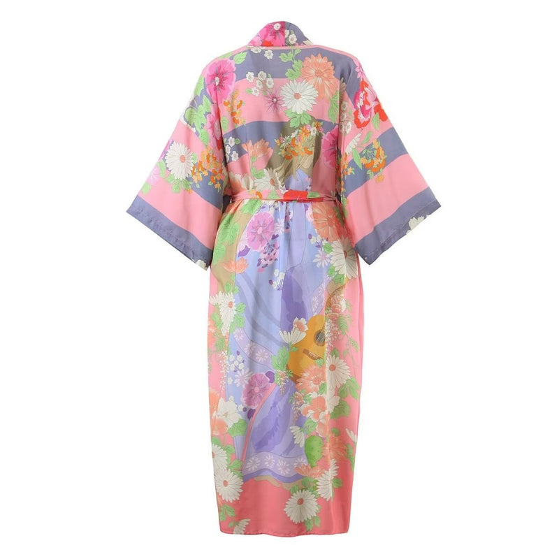 Boho Robe, Kimono Robe, Beach Cover up, Capucine Peony in Pink and Blue