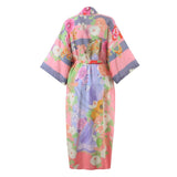 Boho Robe, Kimono Robe, Beach Cover up, Capucine Peony in Blue and Pink