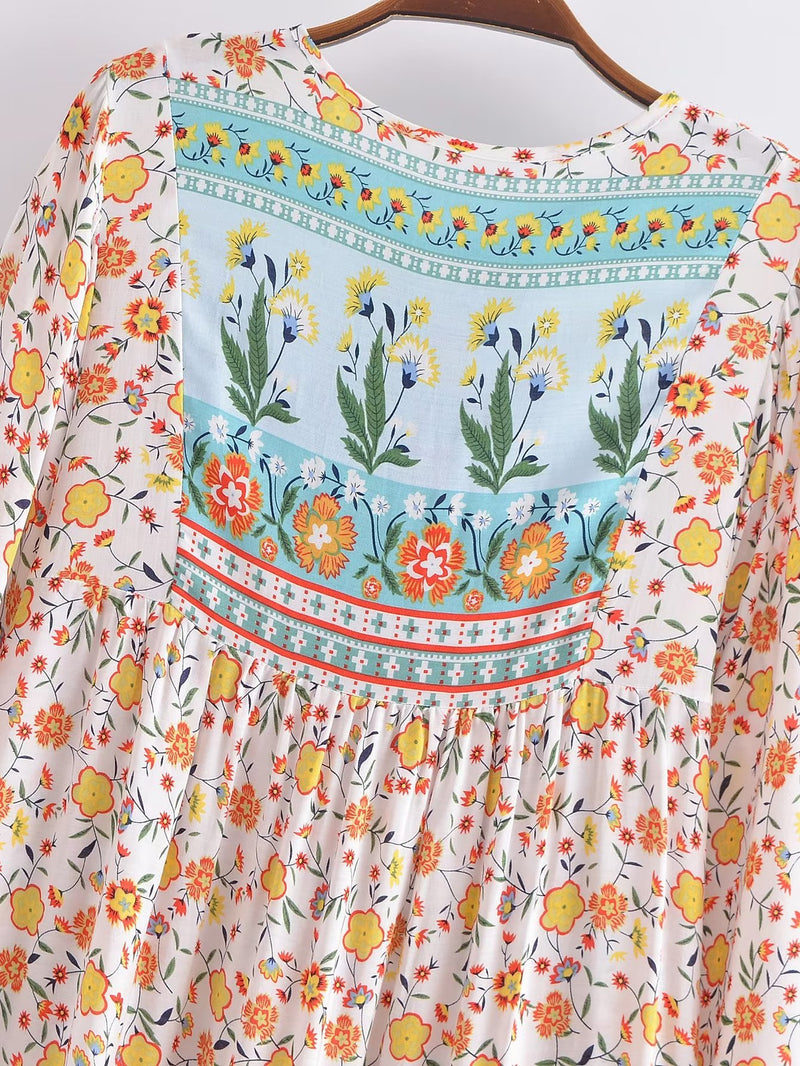 Boho Mini Dress, Tunic Dress, Sundress, Valley of Flowers 4 Colors