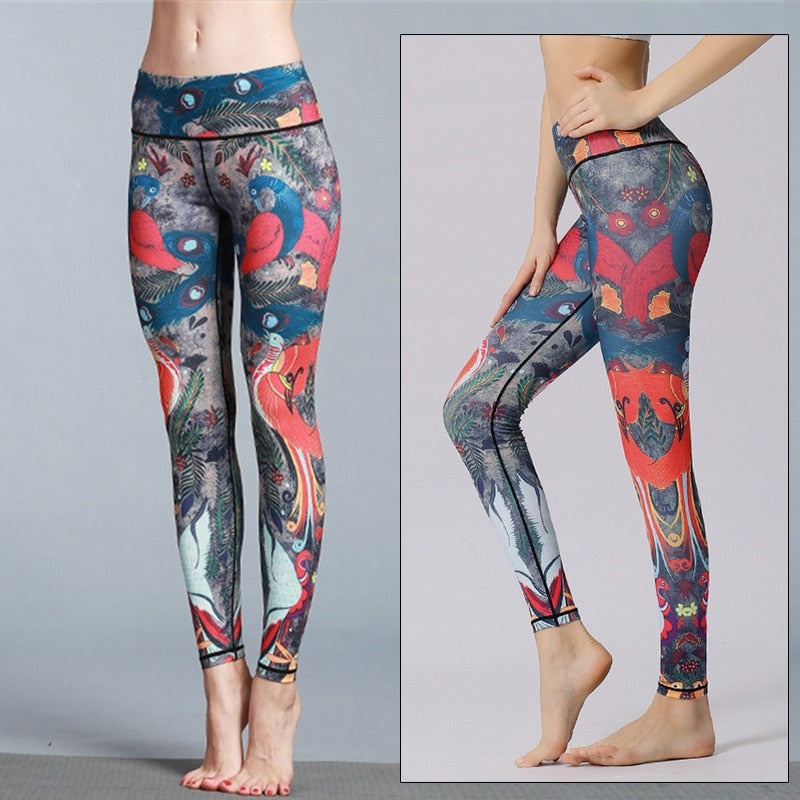 Yoga Legging, Yoga Pants, Boho Legging, Printed Tight, Red Wild Peacock
