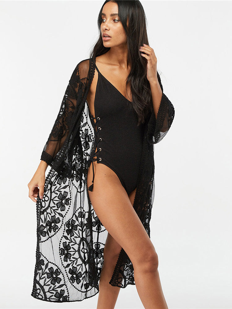 Beach Robe, Cover Up, Freya  in White, Black, Red and Yellow