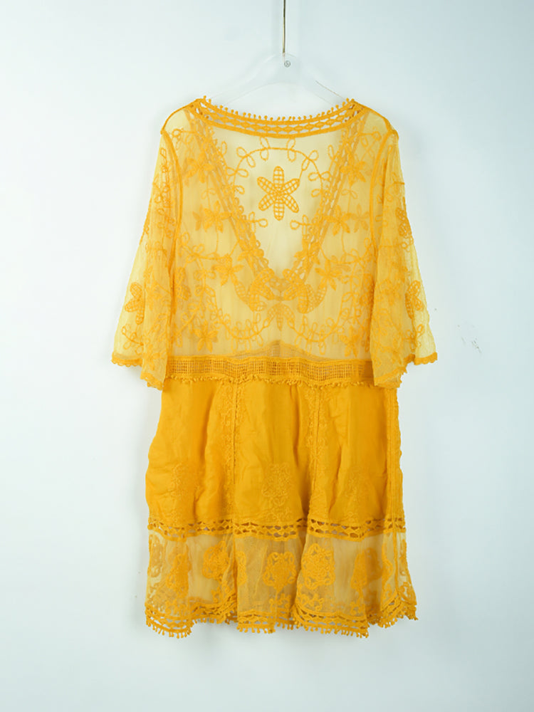 Beach Robe, Lace Cover Up, Margot in Green, Yellow and Red