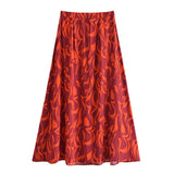 Boho Two Piece Set, Crop Top and Midi Skirt, Her Flaming in Red