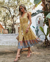 Boho Midi Dress, Sundress, Danielle  in Yellow