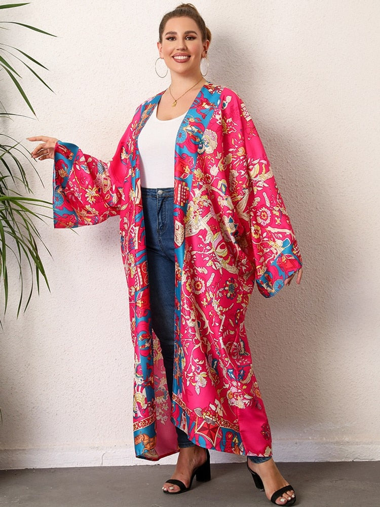 Boho Robe, Kimono Robe, Silk robe, Beach Cover up, Leafy Luxe