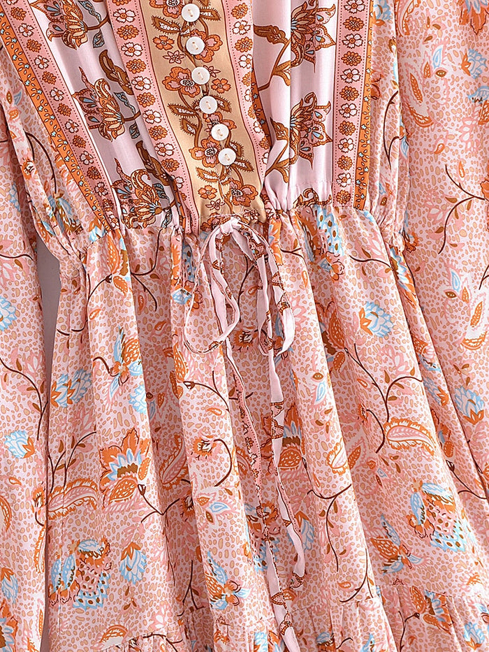 Boho Maxi Dress, Gown, Vacation in River Pink Pink / M