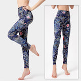 Yoga Legging, Yoga Pants, Boho Legging, Tight with Pocket Forrest in Blue Gold Flower