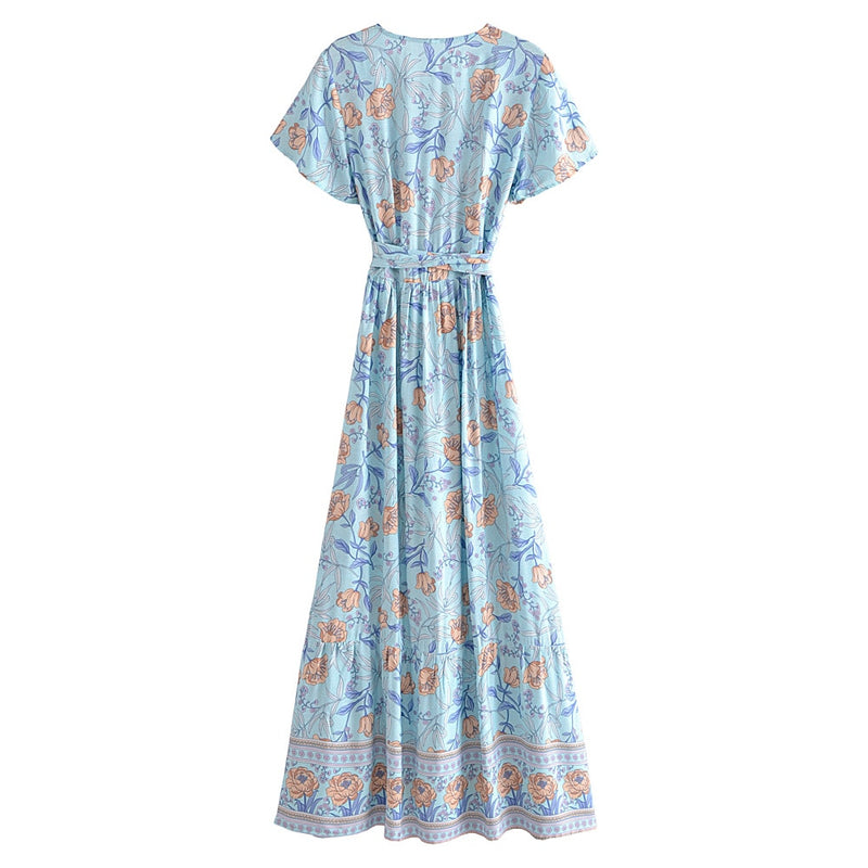 Boho Maxi Dress, Wild Rose Maya Blue