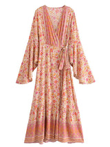 Boho Robe, Kimono Robe, Maxi Dress, Gown, Indian Flower in Pink
