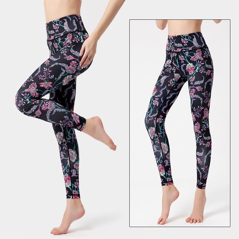 Yoga Legging, Yoga Pants, Boho Legging, Tight with Pocket Forrest in Rose Red Flower