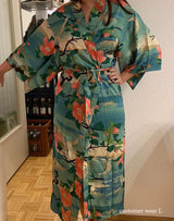 Boho Robe, Kimono Robe,  Beach Cover up, Lily-Lotus in Green