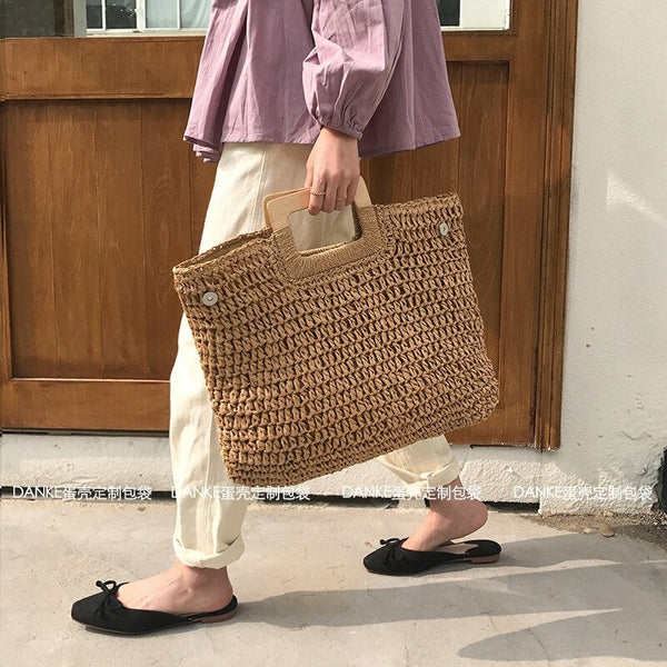 Boho Bag, Woven Straw Handbag, Love Sac