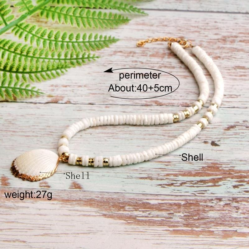Boho Necklace, Natural Shell Cowrie in White - Wild Rose Boho
