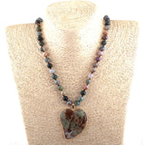 Boho Necklace, RH India Agated Green Heart Natural Stone - Wild Rose Boho