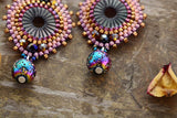 Boho Earrings, Dangle Earrings, Crystal Beads Lava Purple Stone - Wild Rose Boho