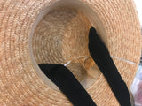 Boho Hat, Sun Hat, Beach Hat, Wide Brim Straw Hat 10 cm, Black and White Ribbon - Wild Rose Boho