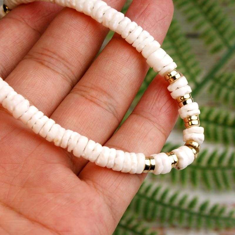 Boho Necklace, Natural Shell Cowrie in White - Wild Rose Boho