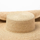 Boho Hat, Sun Hat, Beach Hat, Extra Wide Brim Straw Hat (25 cm), Raffia Dome and Flat - Wild Rose Boho