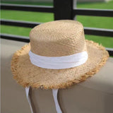 Boho Hat, Kid Hat, Sun Hat, Wide Brim Straw Hat, Little Girl Hat, Ava White Ribbon - Wild Rose Boho