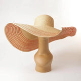 Boho Hat, Sun Hat, Beach Hat, Extra Wide Brim Straw Hat (25 cm), Stripe 2 Colors - Wild Rose Boho