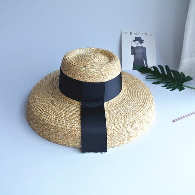 Boho Hat, Straw Hat, Floppy Vintage Hat, Linda White Black Bow White / 57cm
