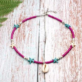 Boho Necklace, Hippie Blue Shell & Starfish - Wild Rose Boho