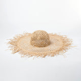 Boho Hat, Sun Beach Hat, Fringed Wide Brim Straw Hat, Kathryn in Beige and Black - Wild Rose Boho
