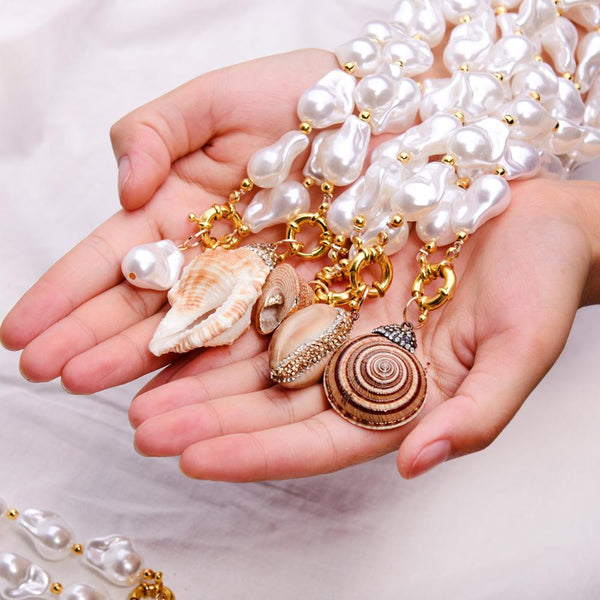 Boho Necklace, White Peal Sea Shell - Wild Rose Boho