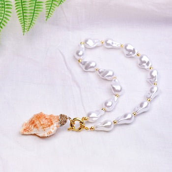 Boho Necklace, White Peal Sea Shell - Wild Rose Boho