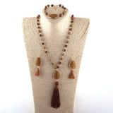 Boho Necklace, Jewelry Set, RH AmazoniteTassel Natural Green Stone - Wild Rose Boho