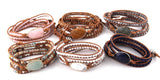 Boho Bracelet, RH 5 Layers Leather Wrap Bracelet, Natural Stones, Navy Lapis - Wild Rose Boho