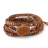 Boho Bracelet, RH 5 Layers Leather Wrap Bracelet, Natural Stones, Navy Lapis - Wild Rose Boho